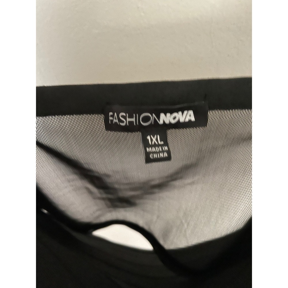 Fashion Nova Black Bandage Mesh Ruffle Crop Top 1XL Sheer Back Square Neck - Picture 2 of 7